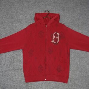 Southpole Zip Up Hoodie Mens 44 Red Rhinestone Fleur De Lis Y2K McBling Goth